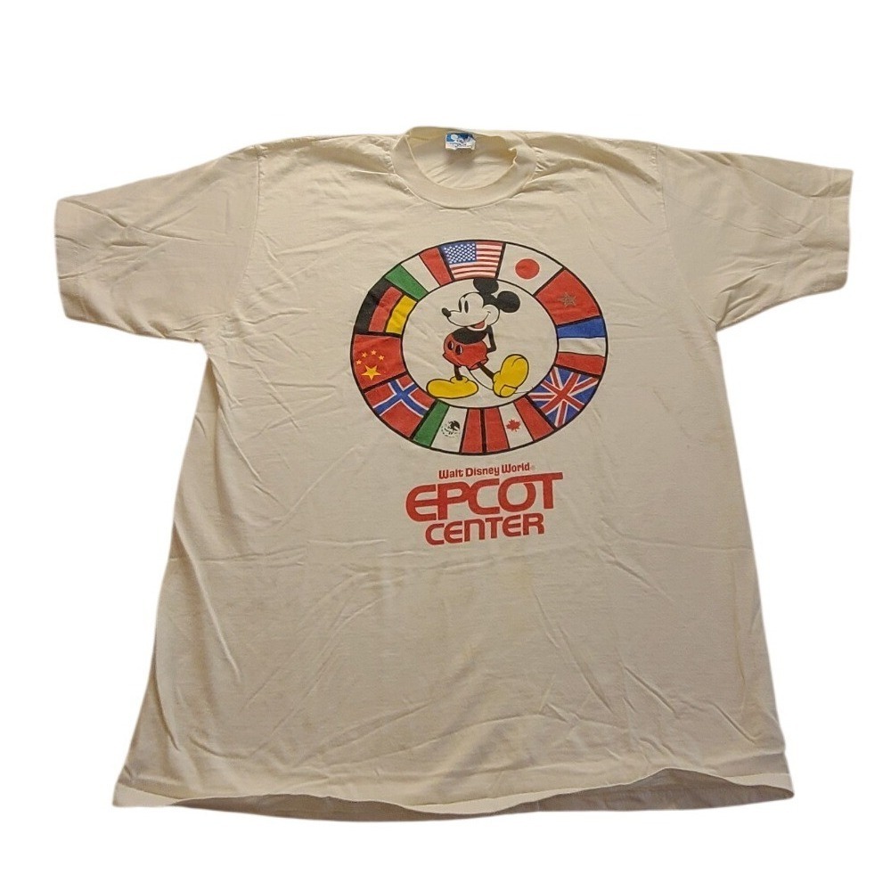 Vintage Disney EPCOT Center Mickey Mouse World Showcase Flag T-Shirt Men's XL US